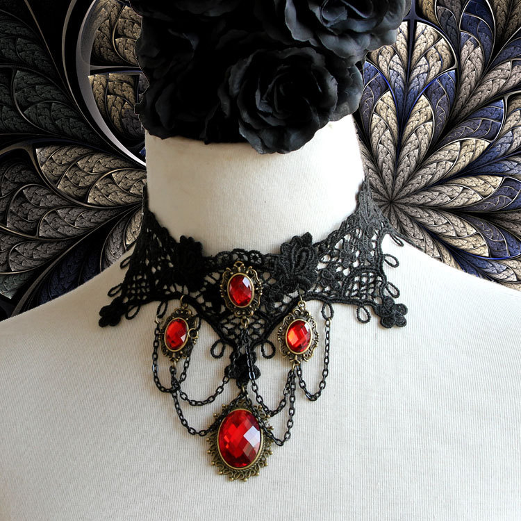 Vintage Style Necklace, New Gothic Necklace, Beaded Necklace, Lace Necklace, Cheap Punk Chocker, Victorian Necklace, #J12037