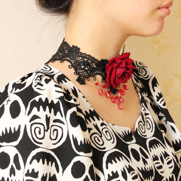 Vintage Style Necklace, New Gothic Necklace, Beaded Necklace, Lace Necklace, Cheap Punk Chocker, Victorian Necklace, #J12040