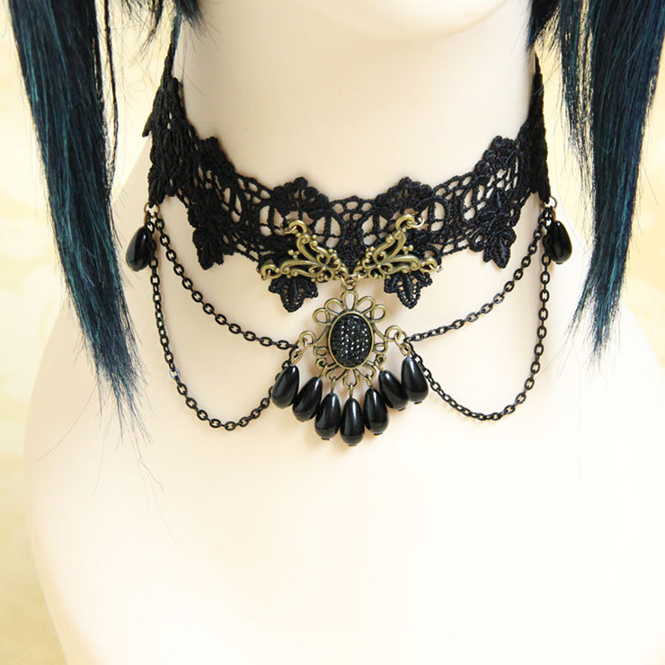 Vintage Style Necklace, New Gothic Necklace, Beaded Necklace, Lace Necklace, Cheap Punk Chocker, Victorian Necklace, #J12057