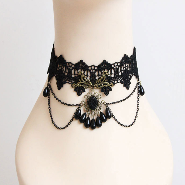Vintage Style Necklace, New Gothic Necklace, Beaded Necklace, Lace Necklace, Cheap Punk Chocker, Victorian Necklace, #J12057