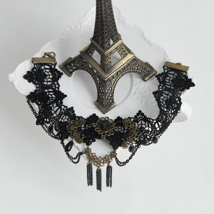 Vintage Style Necklace, New Gothic Necklace, Beaded Necklace, Lace Necklace, Cheap Punk Chocker, Victorian Necklace, #J12060