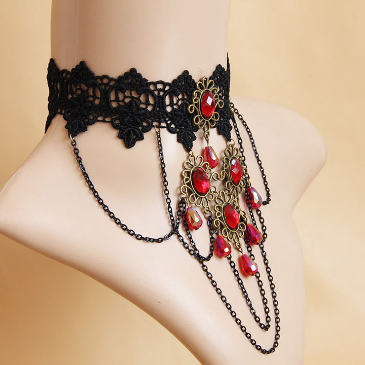 Vintage Style Necklace, New Gothic Necklace, Gem Necklace, Lace Necklace, Cheap Punk Chocker, Victorian Necklace, #J12061