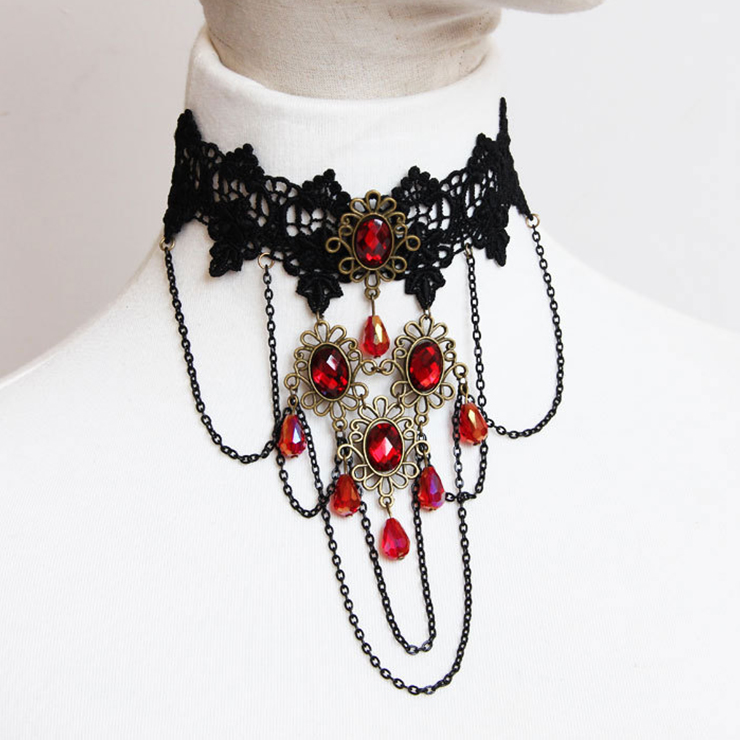 Vintage Style Necklace, New Gothic Necklace, Gem Necklace, Lace Necklace, Cheap Punk Chocker, Victorian Necklace, #J12061