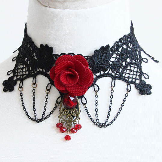 Gothic Vintage Punk Dress Up Wedding Party Tassel Lace Necklace J12064