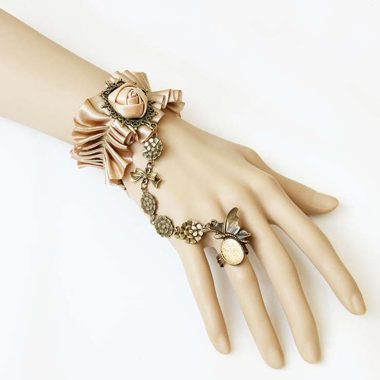 Vintage Bracelet, Gothic Bracelet, Lace Bracelet, Cheap Wristband, Victorian Bracelet, Slave Bracelet, Bracelet with Ring, #J12067