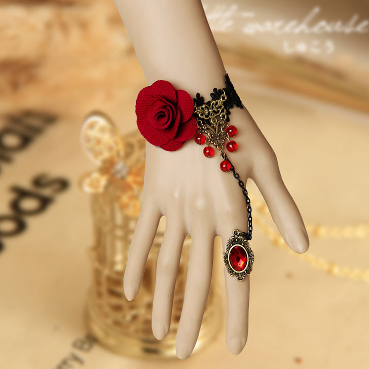 Vintage Bracelet, Gothic Bracelet, Lace Bracelet, Cheap Wristband, Victorian Bracelet, Slave Bracelet, Bracelet with Ring, #J12068