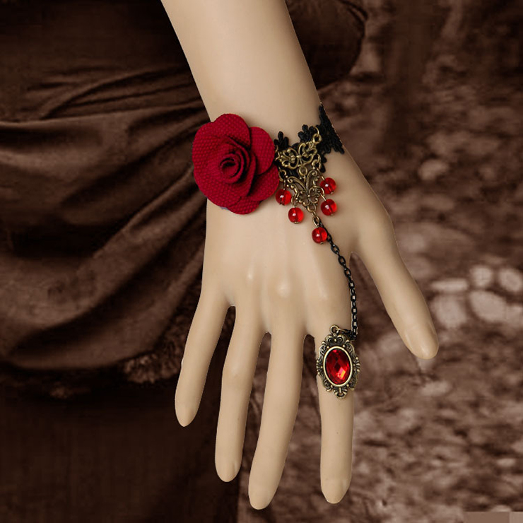 Vintage Bracelet, Gothic Bracelet, Lace Bracelet, Cheap Wristband, Victorian Bracelet, Slave Bracelet, Bracelet with Ring, #J12068