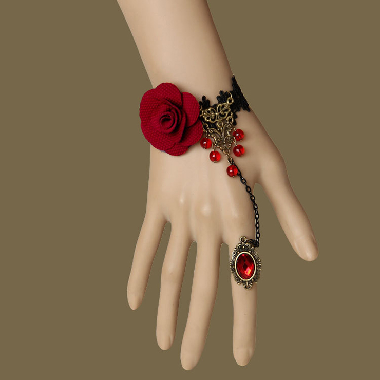 Vintage Bracelet, Gothic Bracelet, Lace Bracelet, Cheap Wristband, Victorian Bracelet, Slave Bracelet, Bracelet with Ring, #J12068