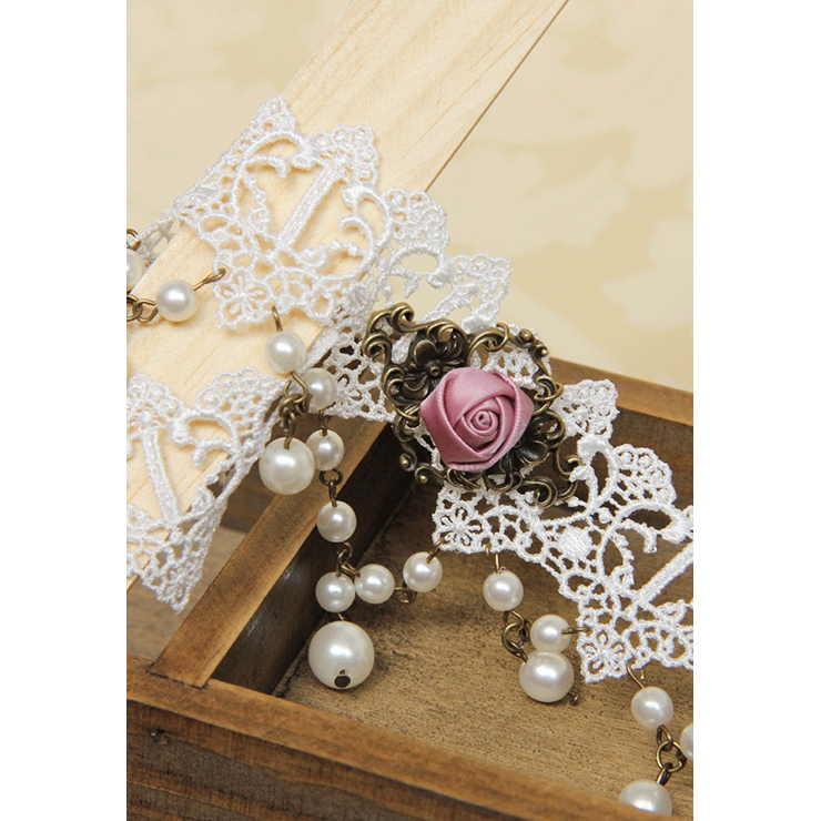 Vintage Style Necklace, New Gothic Necklace, Beaded Necklace, White Lace Necklace, Cheap Punk Chocker, Victorian Necklace, #J12108