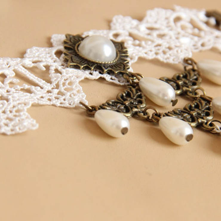 Victorian Vintage Style Bracelet, Vintage Bracelet for Women, Vintage Style White Embroidery Bracelet, Cheap Pearl Wristband, Victorian Bride Pearl Bracelet, Fashion Bride Bracelet with Ring, #J17872