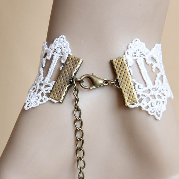 Victorian Vintage Style Bracelet, Vintage Bracelet for Women, Vintage Style White Embroidery Bracelet, Cheap Pearl Wristband, Victorian Bride Pearl Bracelet, Fashion Bride Bracelet with Ring, #J17873