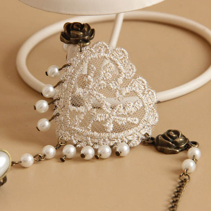Victorian Vintage Style Bracelet, Vintage Bracelet for Women, Vintage Style Beige Embroidery Bracelet, Cheap Pearl Wristband, Victorian Bride Pearl Bracelet, Fashion Bride Bracelet with Ring, #J17913