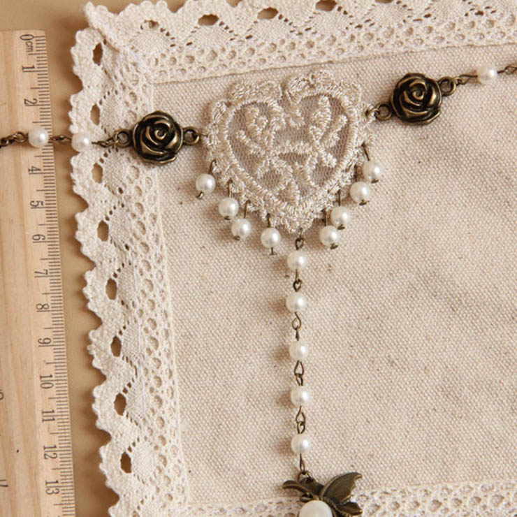 Victorian Vintage Style Bracelet, Vintage Bracelet for Women, Vintage Style Beige Embroidery Bracelet, Cheap Pearl Wristband, Victorian Bride Pearl Bracelet, Fashion Bride Bracelet with Ring, #J17913