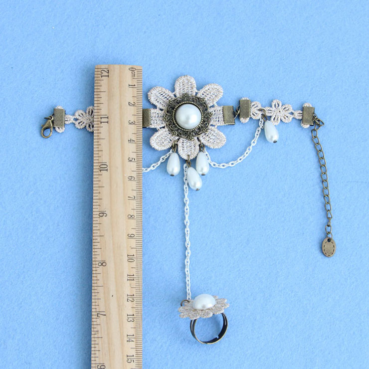 Victorian Vintage Style Bracelet, Vintage Bracelet for Women, Vintage Style Beige Embroidery Bracelet, Cheap Wristband, Victorian Style Bead Bracelet, Fashion Embroidery Bracelet with Ring, #J17999