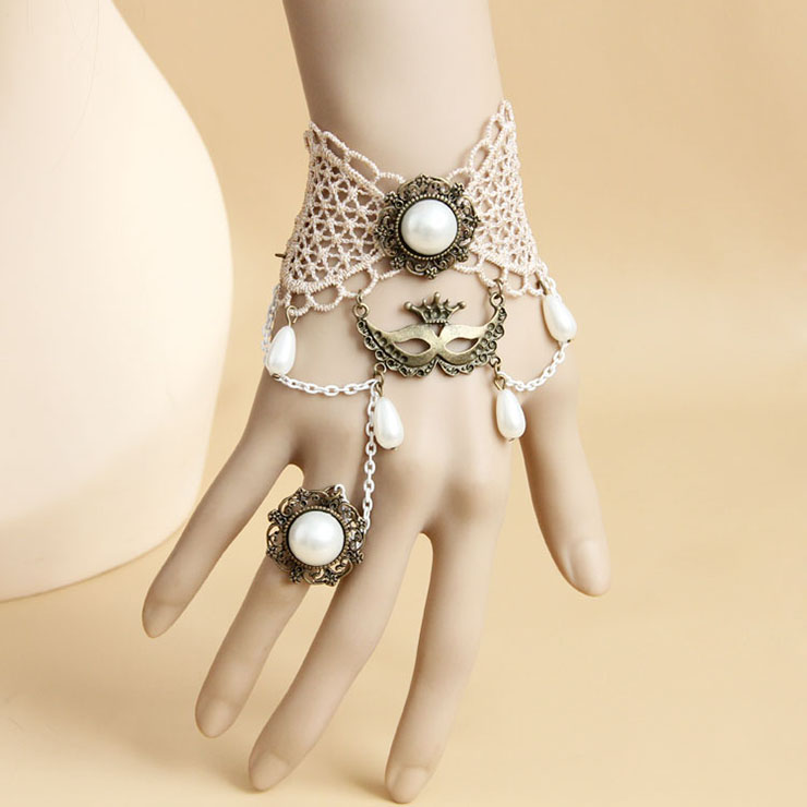 Vintage Style Pearl Chain Bracelet with Ring J18000