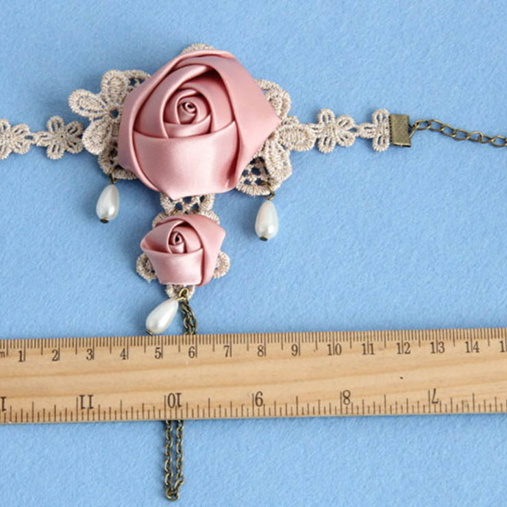 Victorian Vintage Style Bracelet, Vintage Bracelet for Women, Vintage Style Beige Embroidery Bracelet, Cheap Wristband, Victorian Style Rose Bracelet, Fashion Bride Bracelet with Ring, #J17919