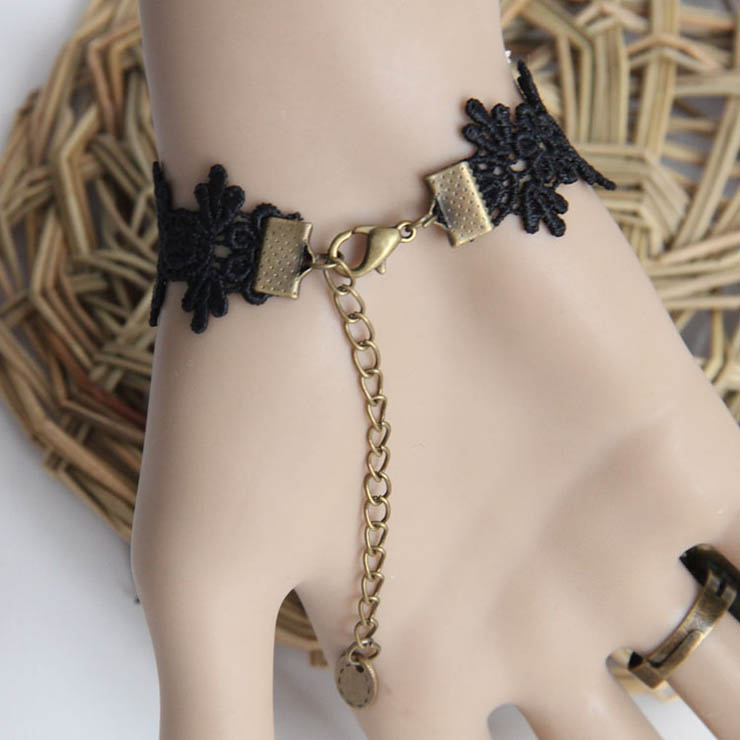 Victorian Vintage Style Bracelet, Vintage Bracelet for Women, Vintage Style Beige Embroidery Bracelet, Cheap Wristband, Victorian Style Rose Bracelet, Fashion Bride Bracelet with Ring, #J17920