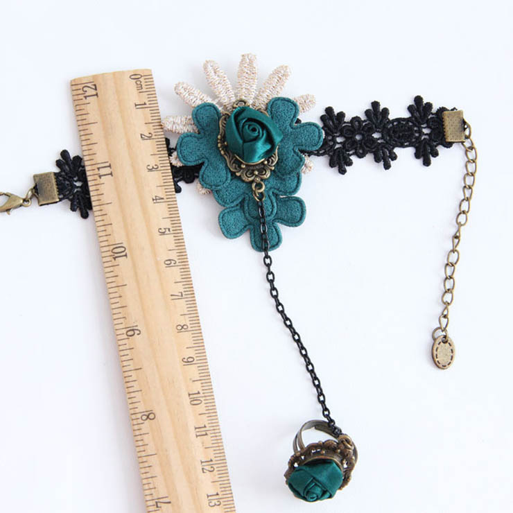 Victorian Vintage Style Bracelet, Vintage Bracelet for Women, Vintage Style Beige Embroidery Bracelet, Cheap Wristband, Victorian Style Rose Bracelet, Fashion Bride Bracelet with Ring, #J17920