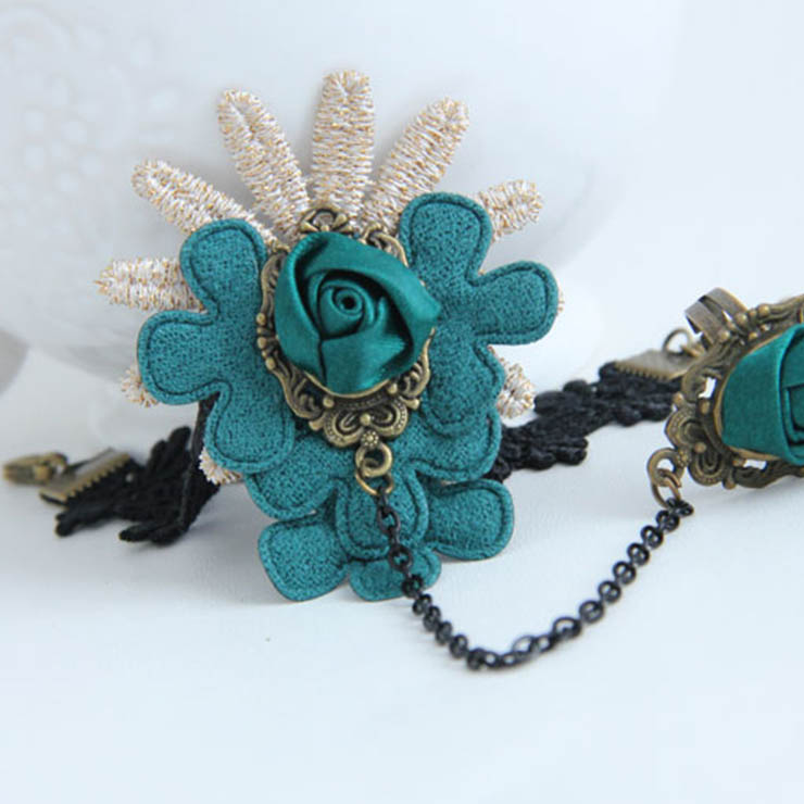 Victorian Vintage Style Bracelet, Vintage Bracelet for Women, Vintage Style Beige Embroidery Bracelet, Cheap Wristband, Victorian Style Rose Bracelet, Fashion Bride Bracelet with Ring, #J17920