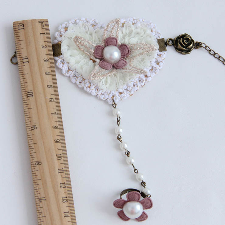 Victorian Vintage Style Bracelet, Vintage Bracelet for Women, Vintage Style Beige Embroidery Bracelet, Cheap Wristband, Victorian Style Pearl Bracelet, Fashion Embroidery Bracelet with Ring, #J17921