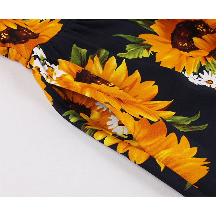 Short Sleeve Dress, Vintage Dress for Women, Fashion Dresses for Women Cocktail Party,Casual Swing Dress, Deep V-neck Swing Dress, 50s Vintage Dresses, Sunflower Pattern Dress,#N19978