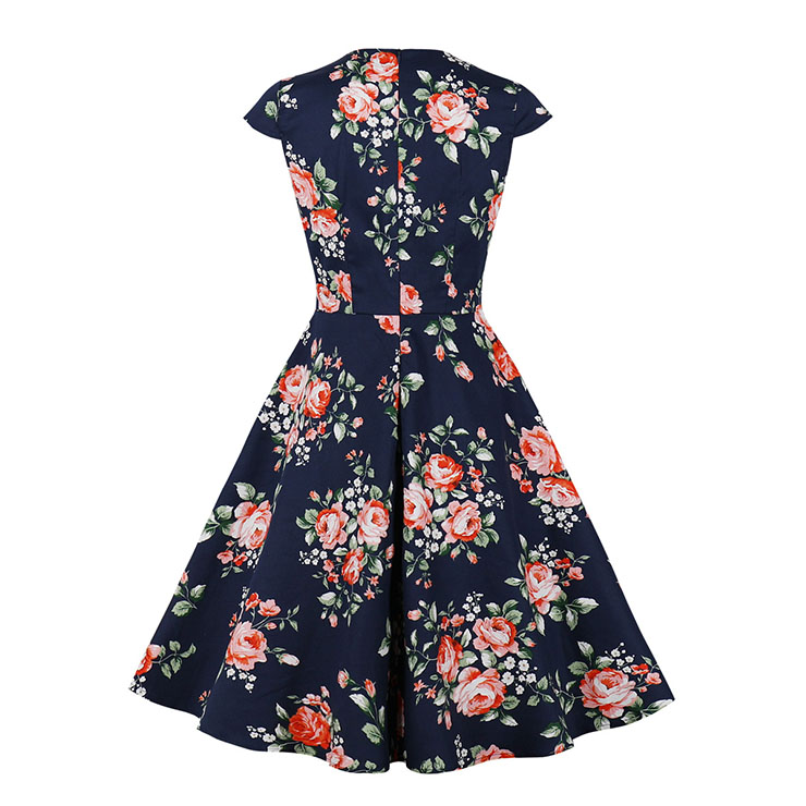 Retro Floral Print Dresses for Women 1960, Vintage 1950