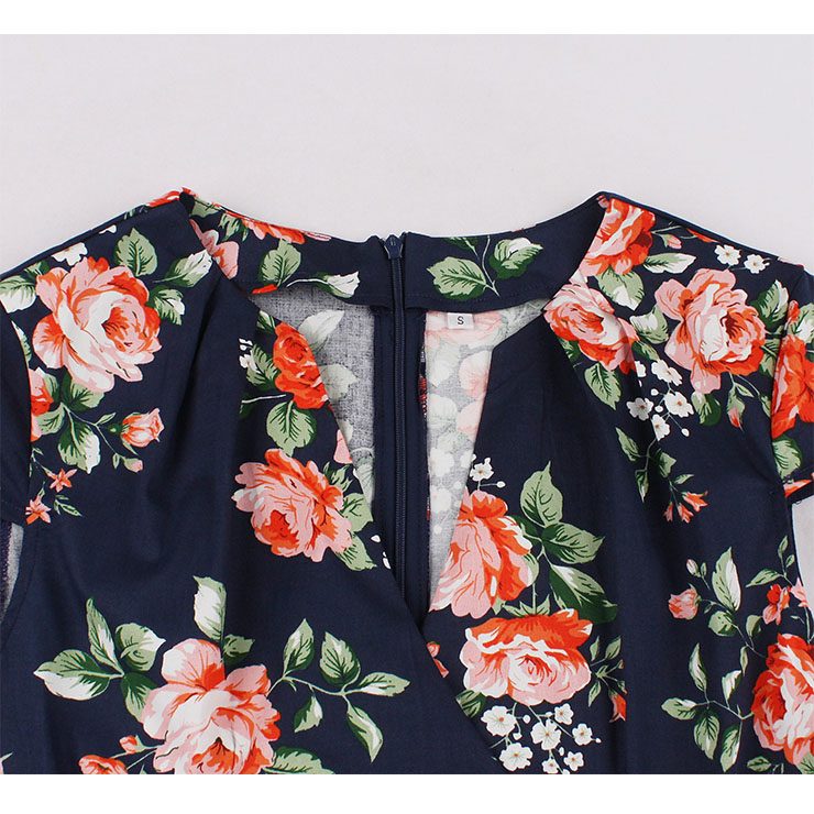 Retro Floral Print Dresses for Women 1960, Vintage 1950
