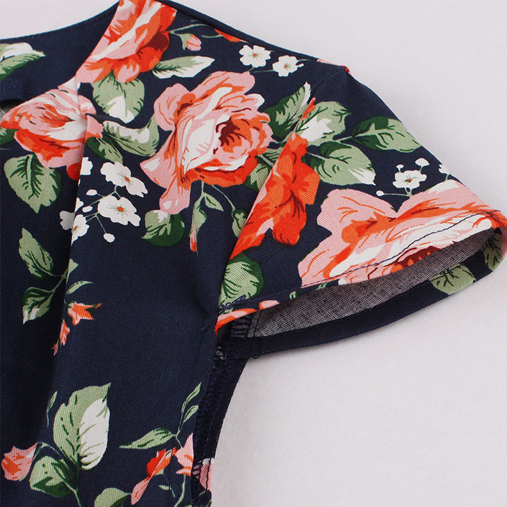 Retro Floral Print Dresses for Women 1960, Vintage 1950