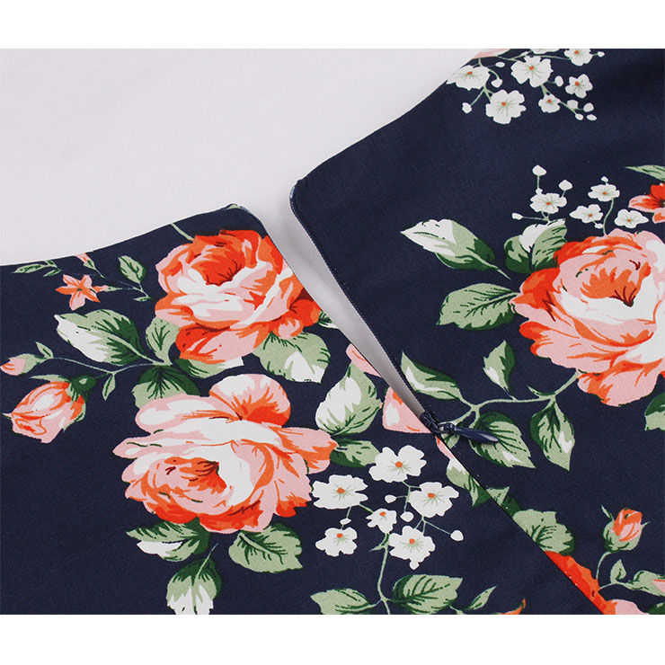Retro Floral Print Dresses for Women 1960, Vintage 1950