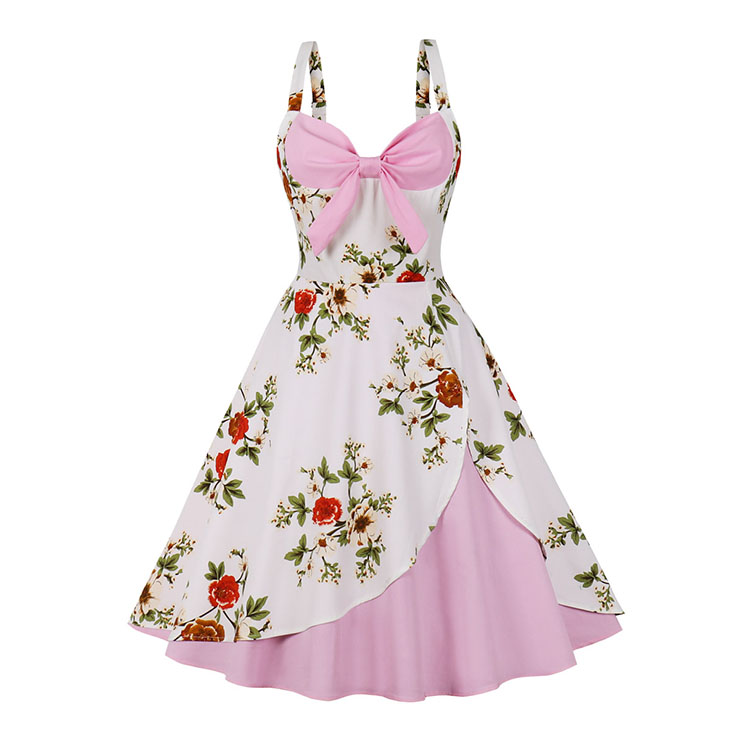 1950s Vintage Sweetheart and Bowknot Bodice Floral Print …
