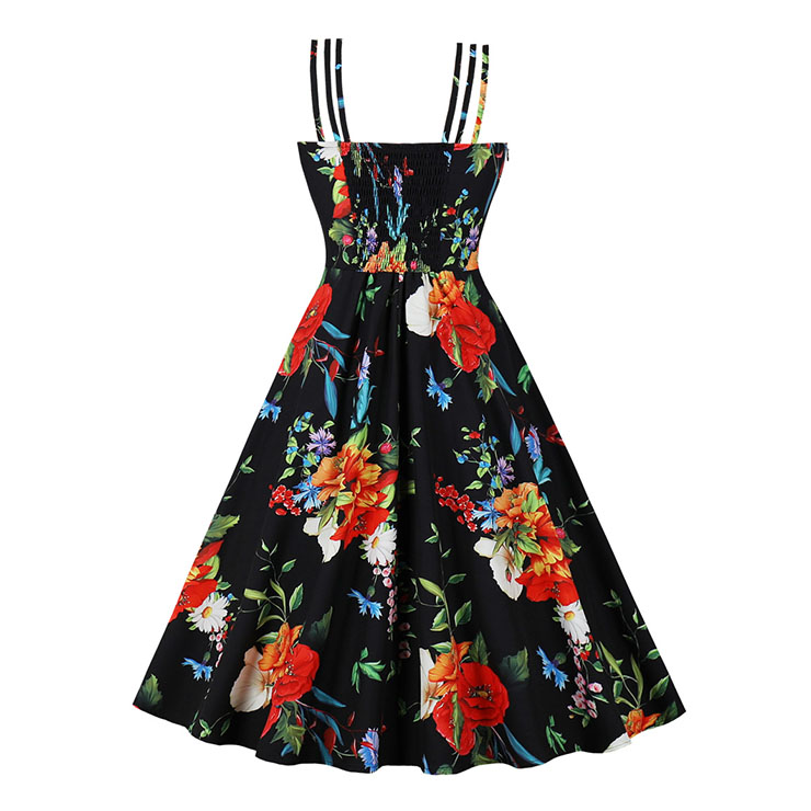 Fashion Floral Print Swing Dress, Vintage Floral Print Cocktail Party Dress, Fashion Casual Office Lady Dress, Sexy Tea Party Dress, Retro Party Dresses for Women 1960, Vintage Dresses 1950