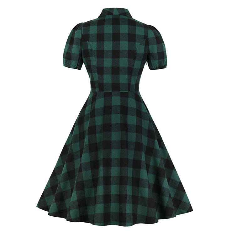 Elegant Checkered Swing Dress, Retro Tartan Dresses for Women 1960, Vintage Dresses 1950