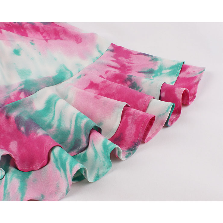 Tie-dye Print Party Dresses, Cute Summer Swing Dress, Contrast Color Tie-dye Print Dresses for Women 1960, Vintage Dresses 1950