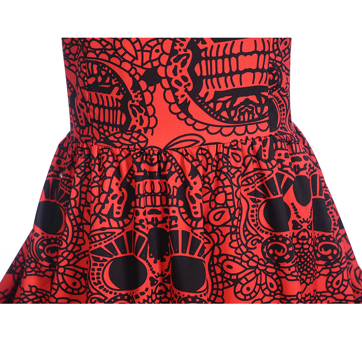 Vintage Dresses for Women, Cocktail Party Dress, Halloween Totem Print Party Dress, Vintage Sleeveless Swing Dresses, A-line Cocktail Party Swing Dresses, Fahion Floral Print Vintage Dress, Round Neck Vintage Day Dress, #N18279