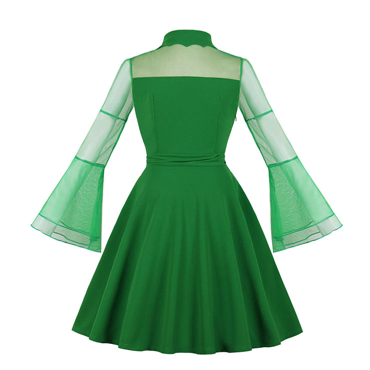 Vampire Green Dress, Gothic Dresses for Women, Cocktail Party Dress, Halloween Party Dress, Vintage Flare Sleeve Swing Dresses, A-line Cocktail Party Swing Dresses, Halloween Vampire Dress, V Neck Vintage Day Dress, Vintage Summer Dress, #N18812