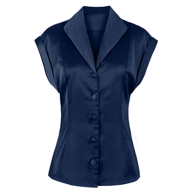 Women's Turn-down Collar Cape Sleeve V Neck Blouse N14436