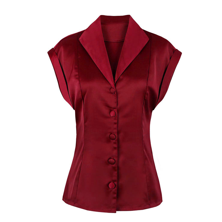 Women's Turn-down Collar Cape Sleeve V Neck Blouse N14437
