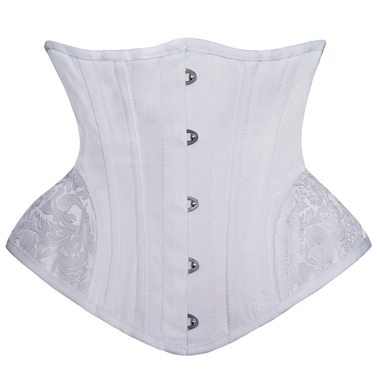 Vintage White Jacquard Steel Boned Underbust Waist Cincher Plus Size Corset N15434