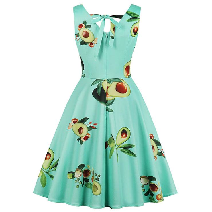 Vintage Dresses for Women, Cocktail Party Dress, Vintage Sleeveless Swing Dresses, A-line Cocktail Party Swing Dresses, Fahion Floral Print Vintage Dress, V Neck Vintage Day Dress, #N17601