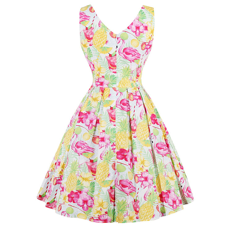 Vintage Dresses for Women, Cocktail Party Dress, Vintage Sleeveless Tank Dresses, A-line Cocktail Party Swing Dresses, Floral Print Vintage Dress, V Neck Vintage Dress, #N15421
