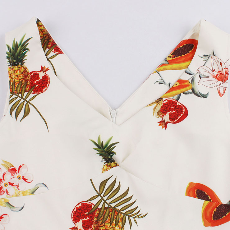 Vintage Dresses for Women, Cocktail Party Dress, Vintage Sleeveless Tank Dresses, A-line Cocktail Party Swing Dresses, Fruit Print Vintage Dress, V Neck Vintage Day Dress, #N17098