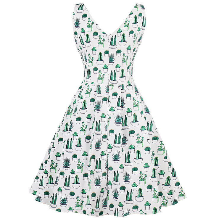 Vintage Dresses for Women, Cocktail Party Dress, Vintage Sleeveless Tank Dresses, A-line Cocktail Party Swing Dresses, Floral Print Vintage Dress, V Neck Vintage Dress, #N14988