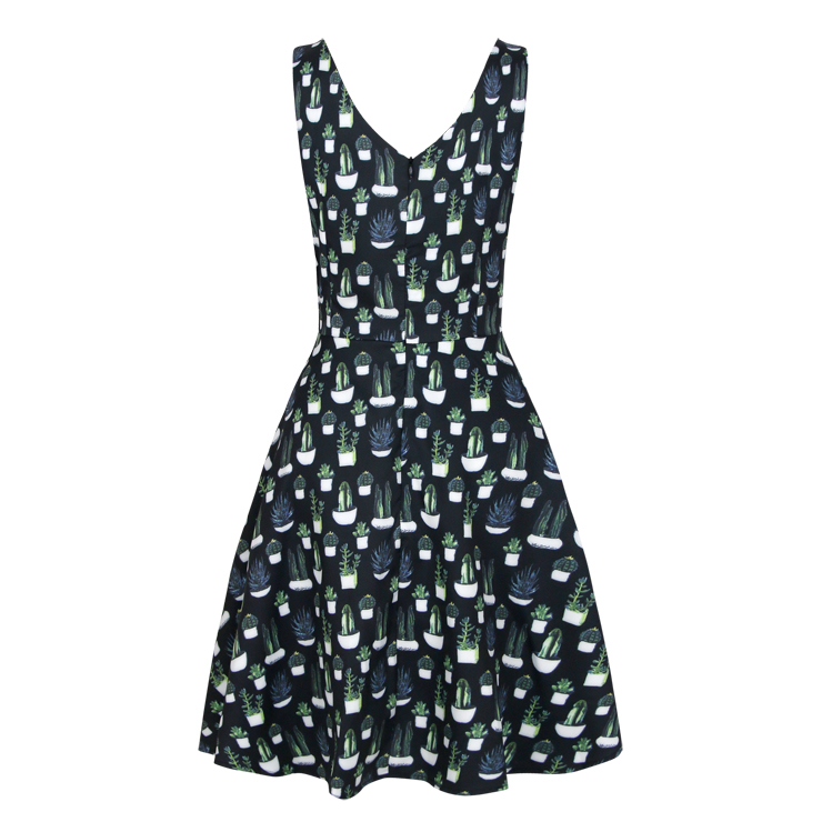 Vintage Dresses for Women, Cocktail Party Dress, Vintage Sleeveless Tank Dresses, A-line Cocktail Party Swing Dresses, Floral Print Vintage Dress, V Neck Vintage Dress, #N17691