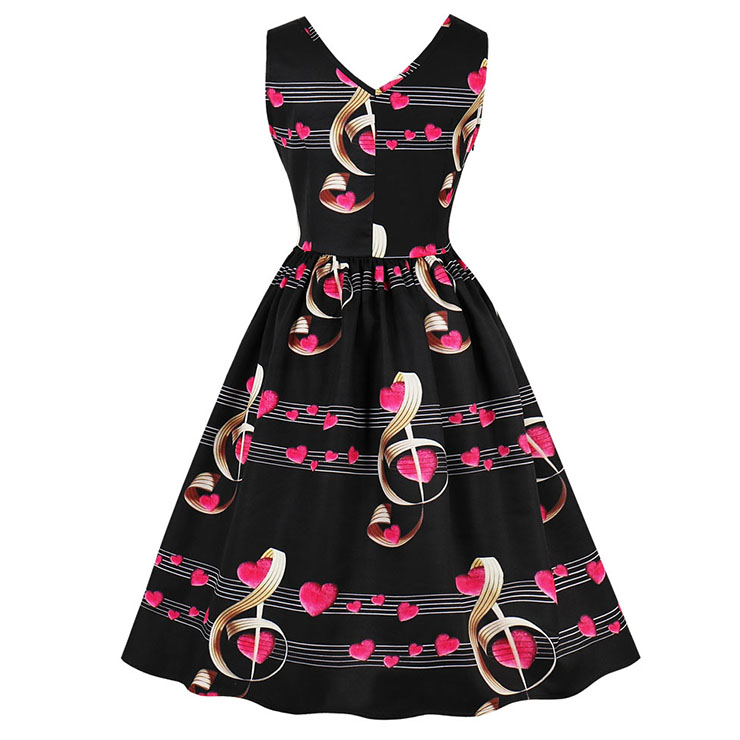Vintage Dresses for Women, Cocktail Party Dress, Vintage Sleeveless Tank Dresses, A-line Cocktail Party Swing Dresses, Floral Print Vintage Dress, V Neck Vintage Dress, #N15787