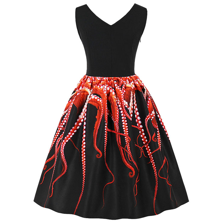 1950s Vintage Tank Dresses, Vintage Dresses for Women, Cocktail Party Dress, Vintage Sleeveless Tank Dresses, A-line Cocktail Party Swing Dresses, 3D Digital Printed Vintage Dress, V Neck Vintage Swing Dress, #N15993
