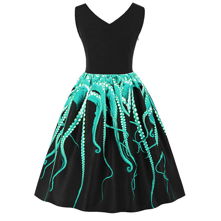 1950s Vintage Tank Dresses, Vintage Dresses for Women, Cocktail Party Dress, Vintage Sleeveless Tank Dresses, A-line Cocktail Party Swing Dresses, 3D Digital Printed Vintage Dress, V Neck Vintage Swing Dress, #N16487