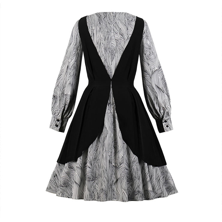 Vintage Floral Print Dresses for Women, Sexy Dresses for Women Cocktail Party, Vintage High Waist Dress, Fake Two Pieces Dress, Long Sleeves Swing Daily Dress, Vintage Floral Print Swing Dress, Puff Sleeves Dress, #N18217