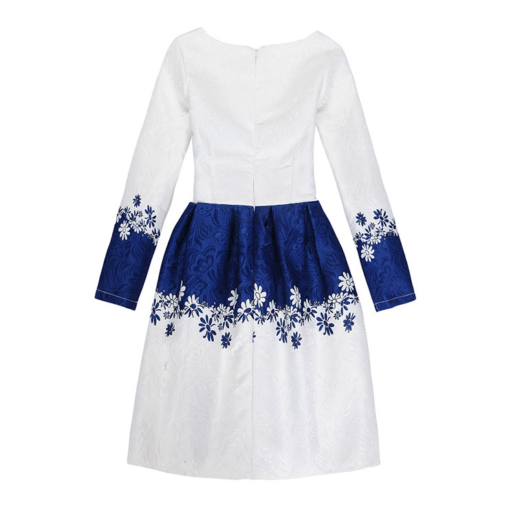 Rose Print Dress, Long Sleeve Dress, Round Collar Dress, Girls Lovely Dress, Vintage Dresses for Girls, Girls Swing Dress, Back Zipper Dress, A-Line Dress, #N15525