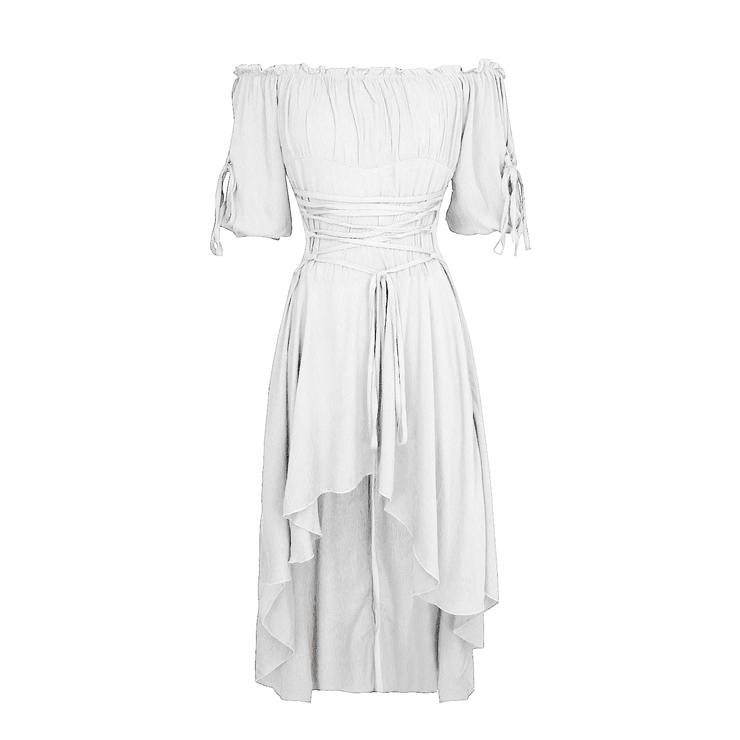 Vampire White Dress, Gothic Dresses for Women, Cocktail Party Dress, Halloween Party Dress, Vintage Half Sleeve Swing Dresses, Sexy Off-shoulder Dresses, Halloween Vampire Dress, Gothic High Low Dress, #N18686