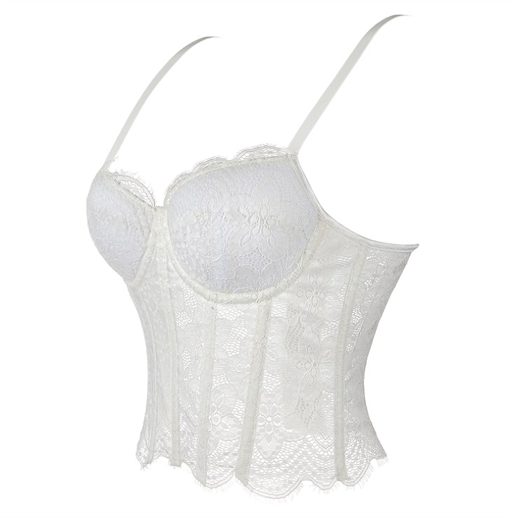 white corset top, sheer mesh corset, lace bustier, boned bodice, adjustable spaghetti straps, front clasp top, lingerie inspired top, women